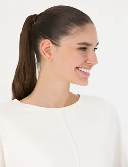 بلوز زنانه یقه گرد اورسایز آستین سه ربع کرم پیرکاردین