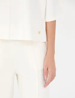 بلوز زنانه یقه گرد اورسایز آستین سه ربع کرم پیرکاردین