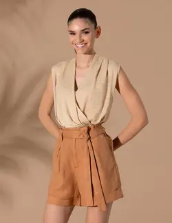 بلوز زنانه معمولی بژ پیرکاردین