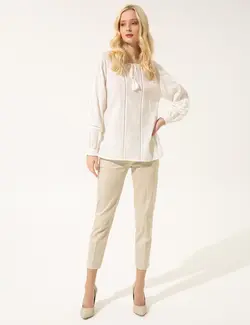 بلوز زنانه کراپ بژ پیرکاردین