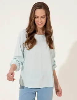 بلوز زنانه یقه کلاسیک آبی پیرکاردین