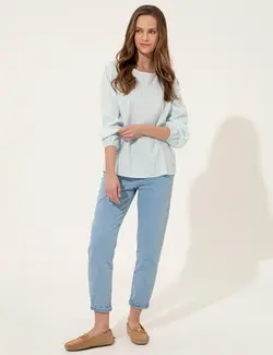 بلوز زنانه یقه کلاسیک آبی پیرکاردین