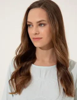 بلوز زنانه یقه کلاسیک آبی پیرکاردین