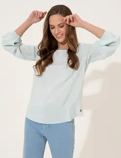 بلوز زنانه یقه کلاسیک آبی پیرکاردین