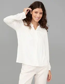 بلوز زنانه یقه دیپلومات ساده بژ پیرکاردین