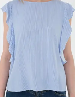 بلوز زنانه بدون آستین یقه گرد راه ویسکوز آبی روشن پیرکاردین