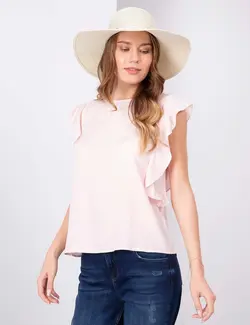 بلوز زنانه بدون آستین یقه گرد راه ویسکوز صورتی پیرکاردین