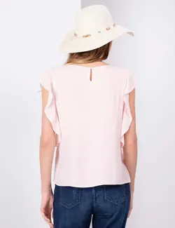 بلوز زنانه بدون آستین یقه گرد راه ویسکوز صورتی پیرکاردین