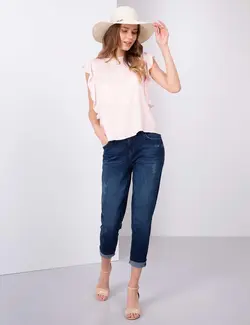 بلوز زنانه بدون آستین یقه گرد راه ویسکوز صورتی پیرکاردین