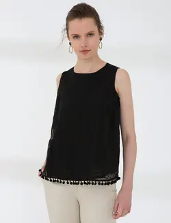 بلوز زنانه بدون آستین یقه گرد کراپ سیاه پیرکاردین