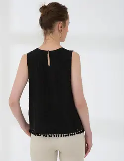 بلوز زنانه بدون آستین یقه گرد کراپ سیاه پیرکاردین