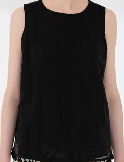 بلوز زنانه بدون آستین یقه گرد کراپ سیاه پیرکاردین