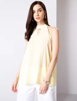 بلوز زنانه بدون آستین ساده زرد روشن پیرکاردین