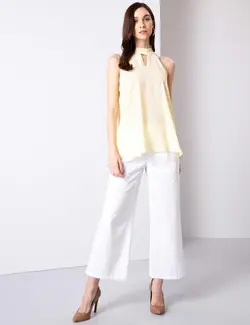 بلوز زنانه بدون آستین ساده زرد روشن پیرکاردین