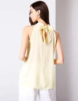 بلوز زنانه بدون آستین ساده زرد روشن پیرکاردین