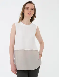 بلوز زنانه یقه گرد ساده بژ پیرکاردین