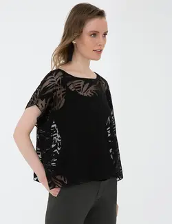 بلوز زنانه آستین کوتاه یقه گرد ویسکوز سیاه پیرکاردین