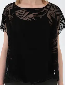 بلوز زنانه آستین کوتاه یقه گرد ویسکوز سیاه پیرکاردین