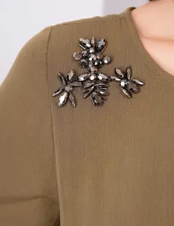 بلوز زنانه آستین کوتاه یقه گرد ساده ویسکوز خاکی پیرکاردین