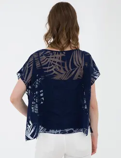 بلوز زنانه آستین کوتاه یقه گرد ویسکوز سرمه ای پیرکاردین