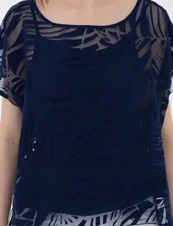 بلوز زنانه آستین کوتاه یقه گرد ویسکوز سرمه ای پیرکاردین