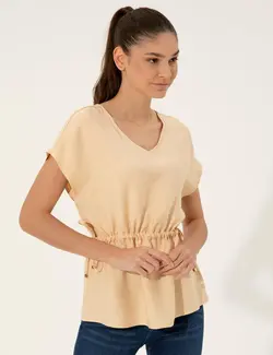 بلوز زنانه راحت بژ پیرکاردین