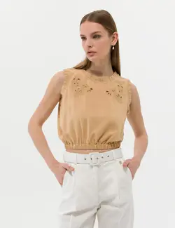 بلوز زنانه کراپ بژ پیرکاردین