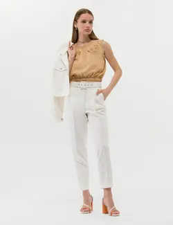 بلوز زنانه کراپ بژ پیرکاردین