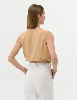 بلوز زنانه کراپ بژ پیرکاردین