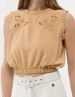 بلوز زنانه کراپ بژ پیرکاردین