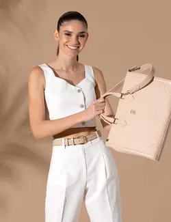 بلوز زنانه کراپ بژ پیرکاردین