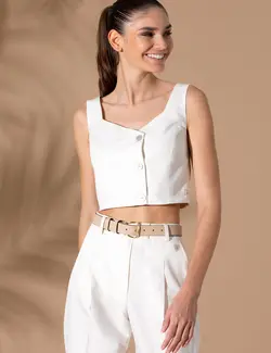 بلوز زنانه کراپ بژ پیرکاردین