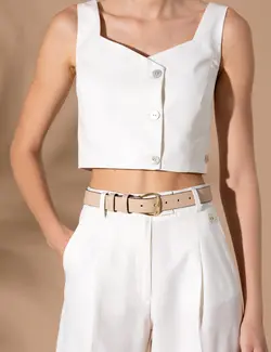 بلوز زنانه کراپ بژ پیرکاردین