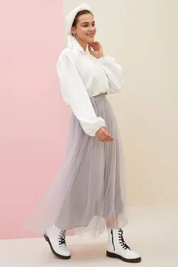 دامن زنانه خاکستری دفاکتو