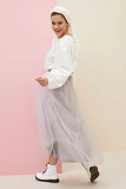 دامن زنانه خاکستری دفاکتو