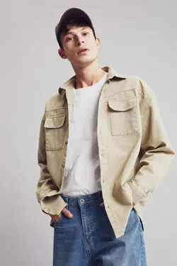 پیراهن جین آستین بلند مردانه خاکی دفاکتو