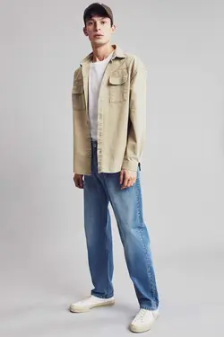 پیراهن جین آستین بلند مردانه خاکی دفاکتو