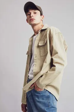 پیراهن جین آستین بلند مردانه خاکی دفاکتو