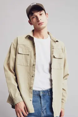 پیراهن جین آستین بلند مردانه خاکی دفاکتو