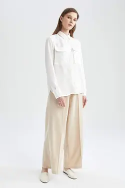 شومیز آستین بلند زنانه سفید دفاکتو