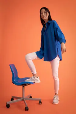 شومیز آستین بلند زنانه آبی دفاکتو