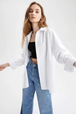 شومیز آستین بلند زنانه سفید دفاکتو