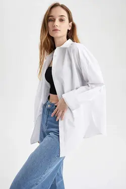 شومیز آستین بلند زنانه سفید دفاکتو