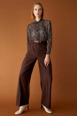 شلوار دمپا گشاد زنانه قهوه ای دفاکتو