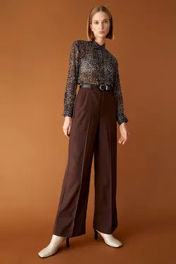 شلوار دمپا گشاد زنانه قهوه ای دفاکتو