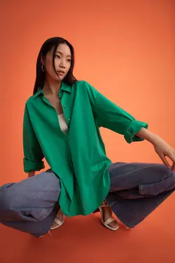 شومیز آستین بلند زنانه سبز دفاکتو