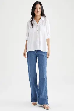 شومیز آستین بلند زنانه سفید دفاکتو