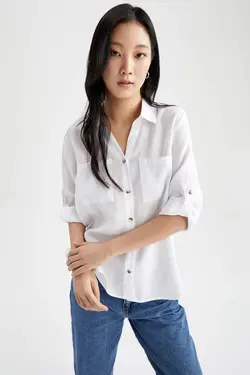 شومیز آستین بلند زنانه سفید دفاکتو