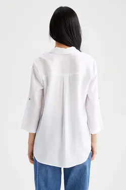 شومیز آستین بلند زنانه سفید دفاکتو