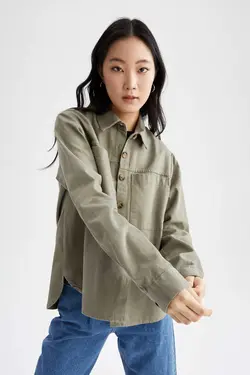 شومیز آستین بلند زنانه سبز دفاکتو